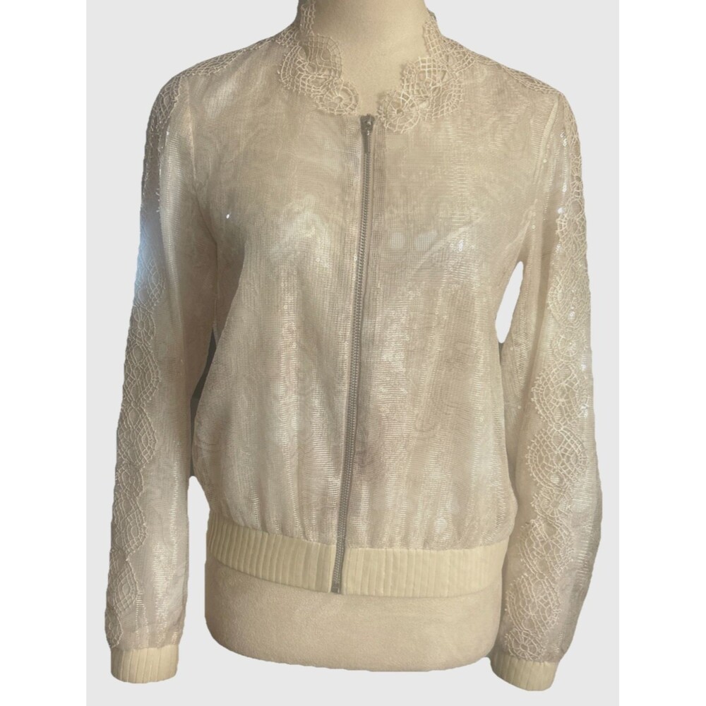 CARLISLE COLLECTION Women 4 Beige Sequined Full Zip Lined Blazer Jacket